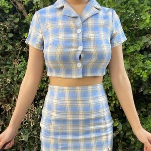 Blue plaid two piece set